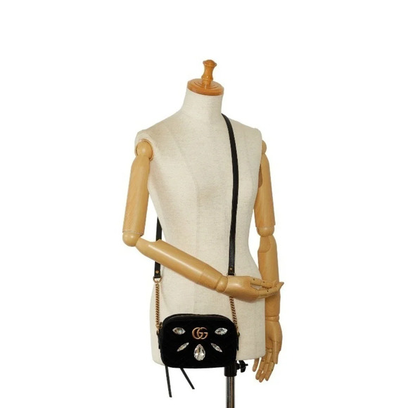 Authentic Gucci Mini Rhinestone Studded Velvet GG Marmont Crossbody Bag - Picture 11 of 11